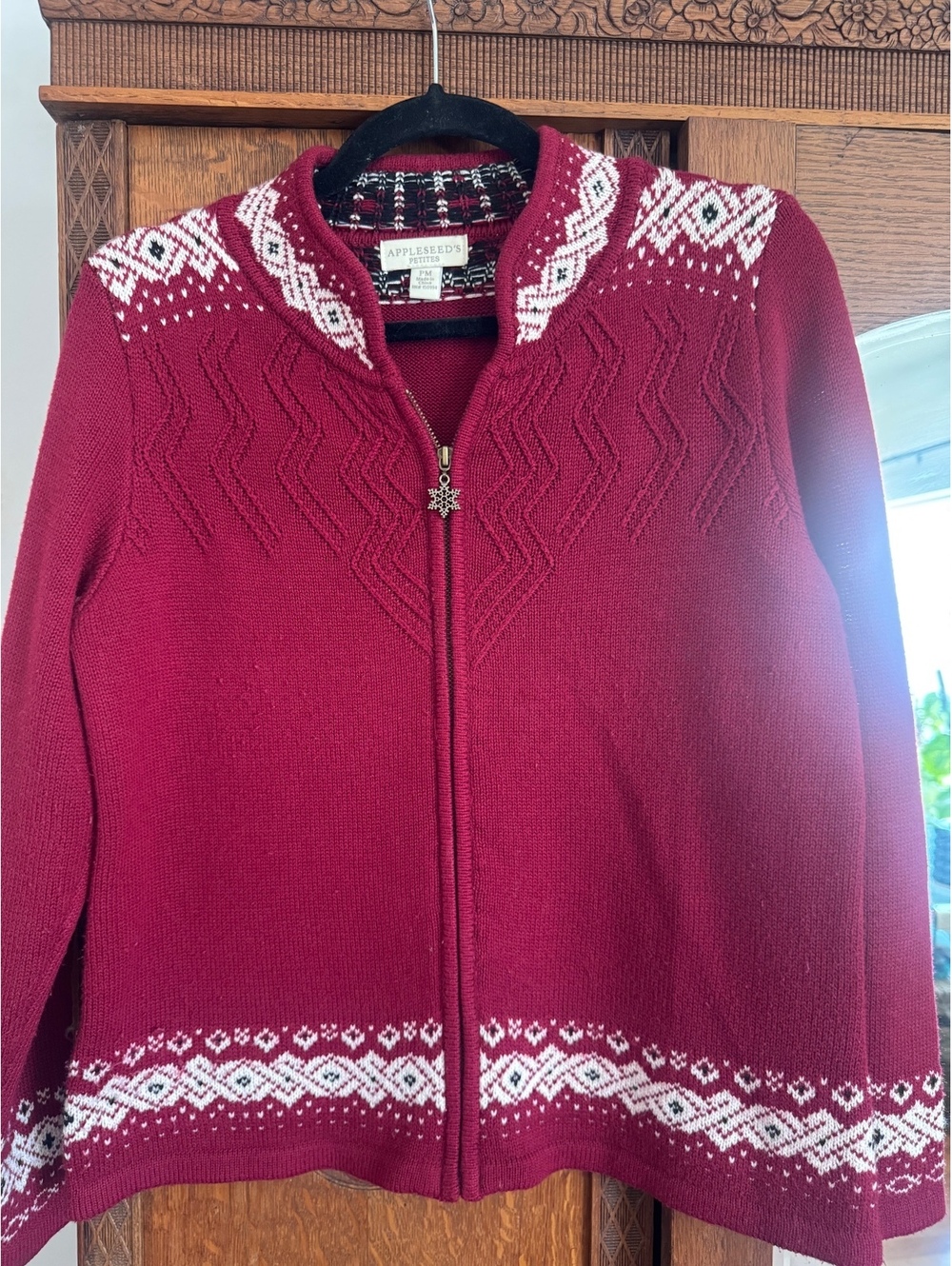 Appleseed's Snowflake Cottagecore Petites Zip Cardigan Retro